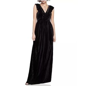 BCBGeneration Black Velvet Pleated Maxi Dress Ruffle V-Neck NWT